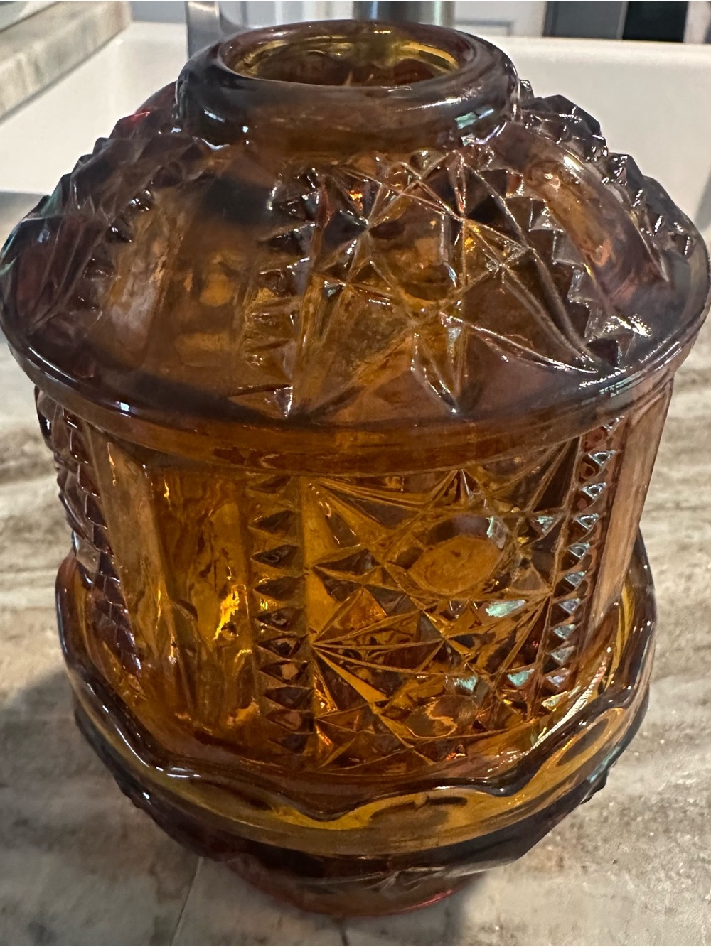 1970s Vintage Indiana Glass Fairy Lamp Amber Stars & Bars